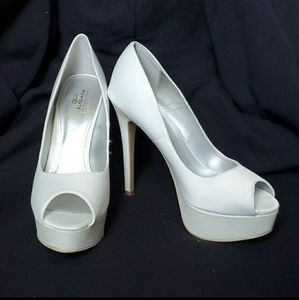 White Open Toe Platform Heels